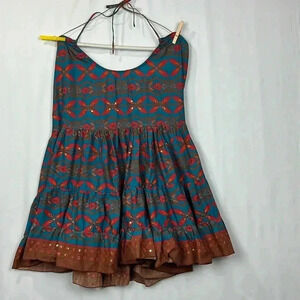 Nolita Womens Dress Turquoise & Orange L Baby Doll Sleeveless Neck Tie Italian